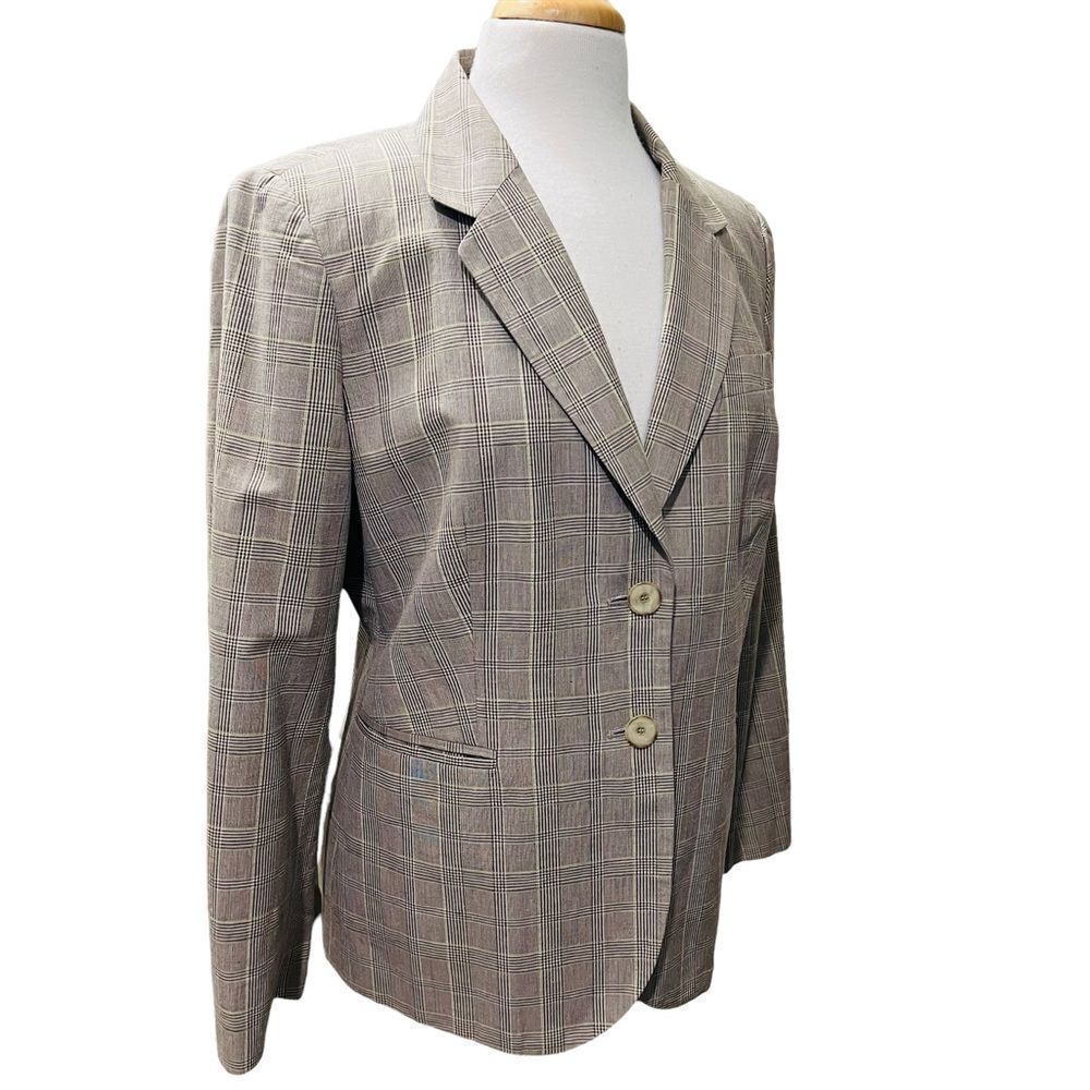 Plus Size Talbots Houndstooth Shoulder Pads Blazer Brown & White size 14